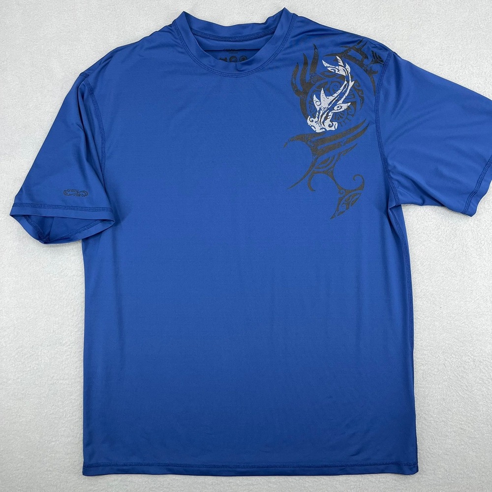 Crazy Shirts Mens XL Blue Tribal Hammerhead Shark Graphic Performance Tee Shirt